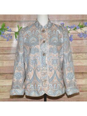 VTG 90's Cold Water Creek Tapestry Jacket Size M Paisley Button Front Piped Trim